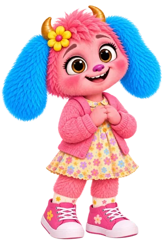 Bella, a coral-pink Collywobble with big turquoise floppy ears