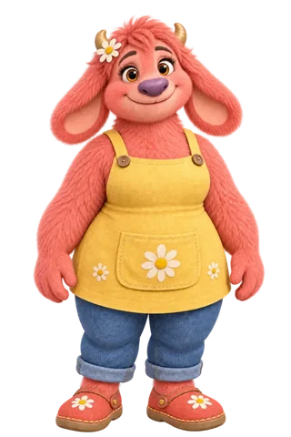 Rosie, the coral-pink Collywobble mom in a yellow apron