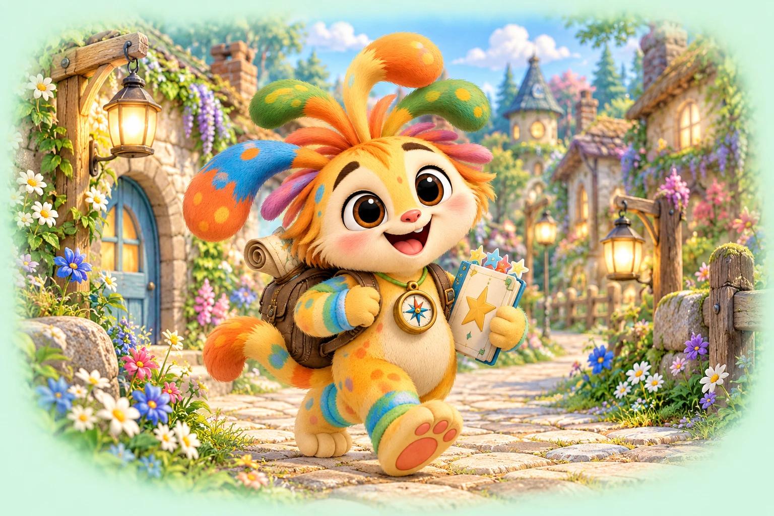 Scamper setting off on an adventure along Lantern Lane