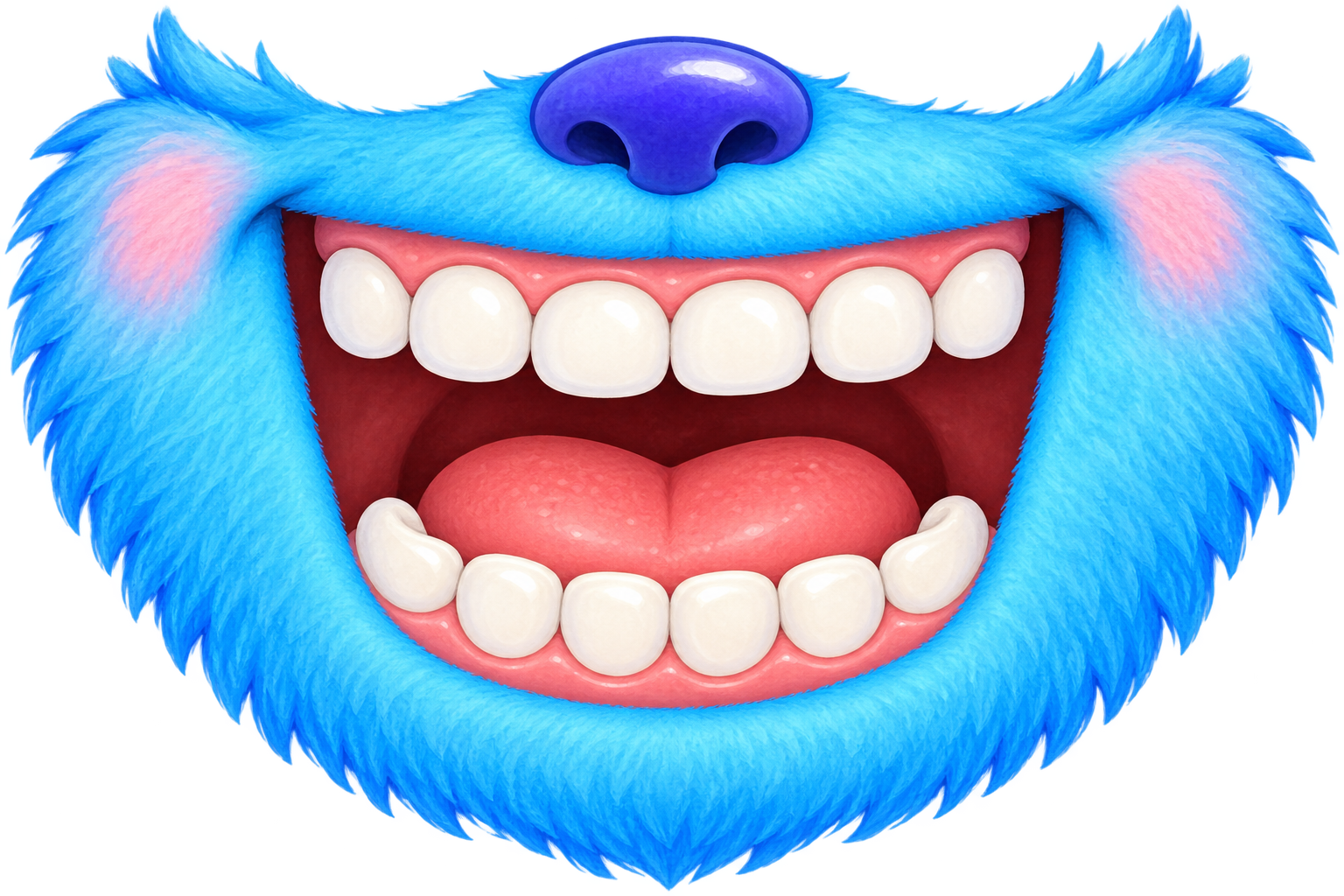 Ollie’s smiling open mouth with twelve teeth to brush