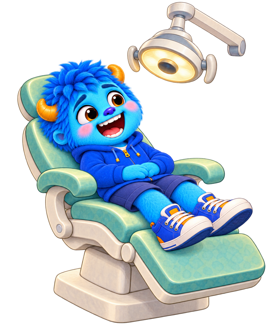 Ollie relaxed in the dental chair with his mouth open wide
